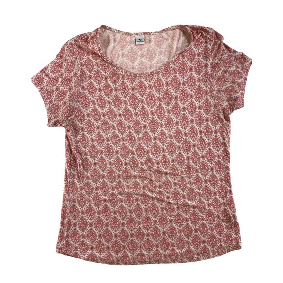 Ferrioni Womens Red & White Paisley Pattern Short Sleeve Tee Shirt Blouse Medium - Picture 1 of 4